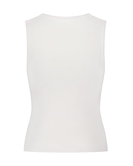 White sleeveless athletic compression top with side zipper