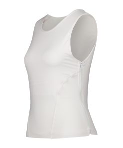 White sleeveless athletic compression top with side zipper