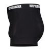 black protection pants with bropro armour printed on the waistband