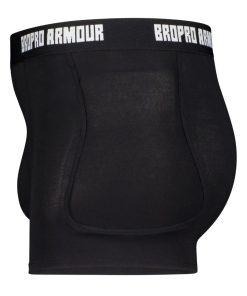 Black protection pants with "BROPRO ARMOUR" printed on the waistband
