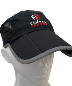 black fempro armour sports cap on a glossy mannequin head
