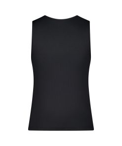 Back view of a black Fempro Armour protection singlet with a seamless design
