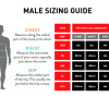 sizing guide for male protection undershirt explaining the sizing chart