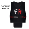 black sports vest designed for flat chests with fa logo in red and fempro armour text on the waistband