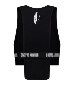 Black pro light sports vest with white Bropro Armour logo, back side showing