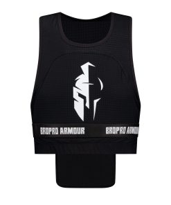 Black pro light sports vest with white Bropro Armour logo