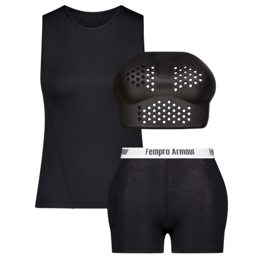 protective sports gear set for women including a tank top padded chest guard and shorts