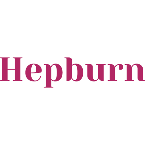 the word hepburn in elegant pink script font