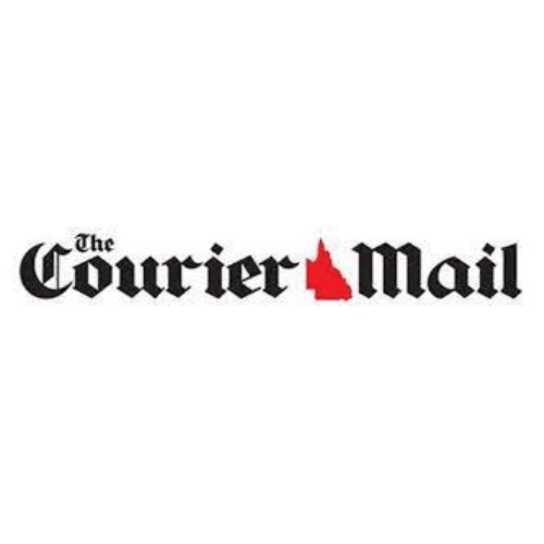 logo of the courier mail with a red silhouette of queensland