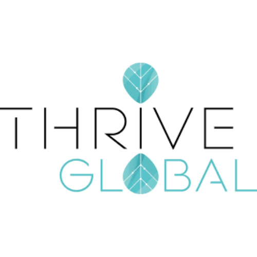thrive global logo with a leaf motif in the letter o