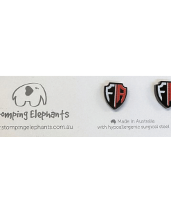Stomping Elephants logo next to a pair of earrings with the Fempro Armour logo.