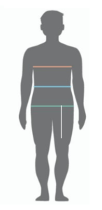 male image, showing where to measure for sizing