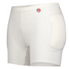 White hip fracture protection underwear with a red and black logo on the waistband
