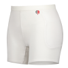 White hip fracture protection underwear with a red and black logo on the waistband