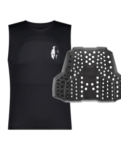 Black protective undershirt with separate chest armor with ventilation holes