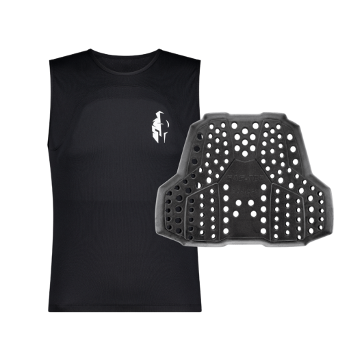 black protective undershirt with separate chest armor with ventilation holes