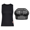 black sleeveless sports top with a logo and fempro sd1 m armour chest protector with ventilation holes against a green background
