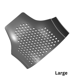 Large black back protection pad with perforated design, inside view