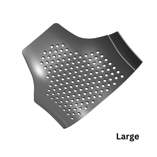 Large black back protection pad with perforated design, inside view