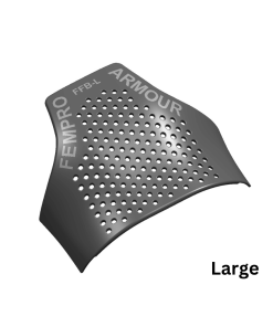 Large black back protection pad with perforated design, back view
