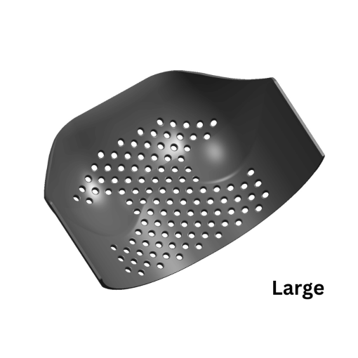 Large black chest protection pad with perforated design, inside view