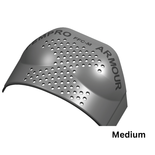 Medium black chest protection pad with perforated design, front view