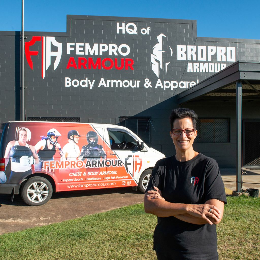 Front view of HQ with Stephanie Bofinger CEO & Founder of Fempro & Bropro Armour