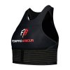 Side view of a black Fempro Armour protective sports vest with adjustable straps